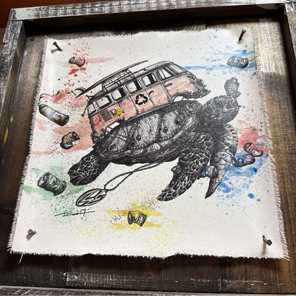 Sea Turtle & Vintage Van Art Print - Multicolor